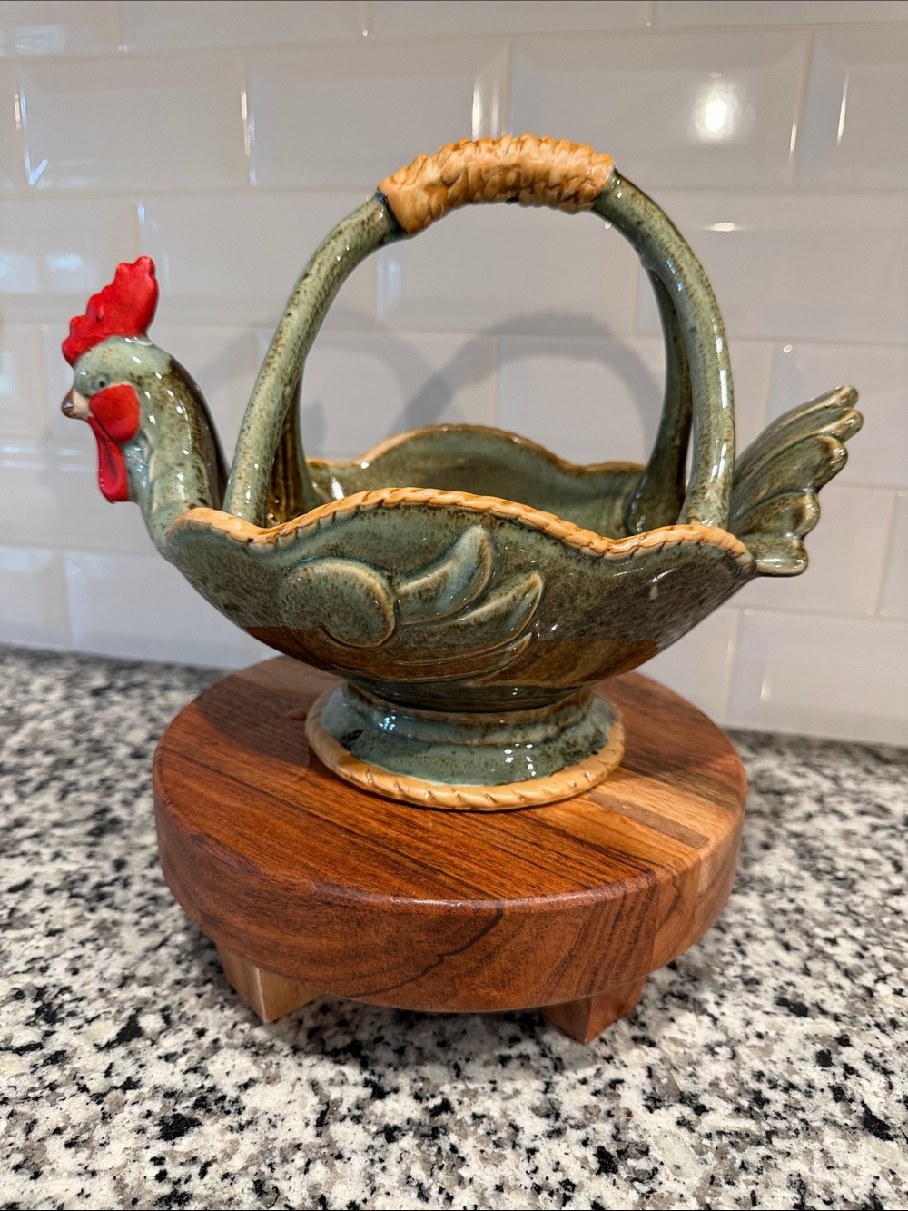 Ceramic Folk Rooster Basket